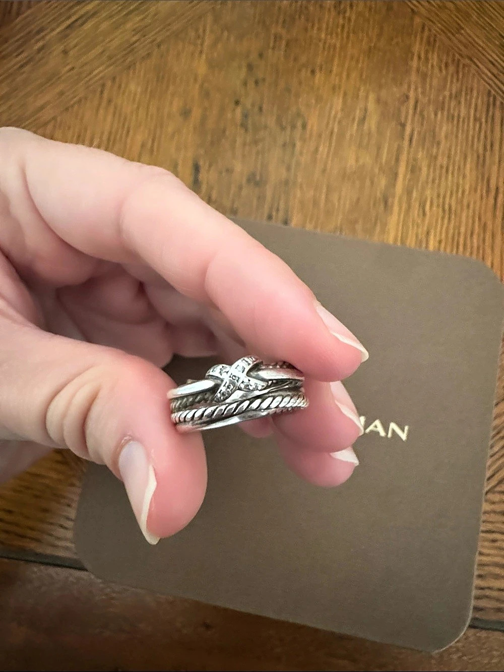 David Yurman X Pavé Diamond Crossover Ring Silver - Picture 2 of 6